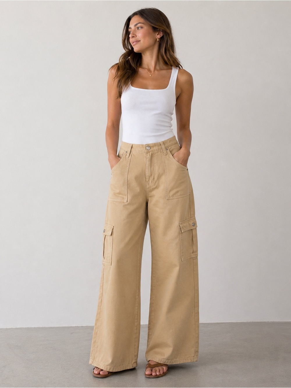 Princess Polly Wide Leg Cargo Pants in Khaki